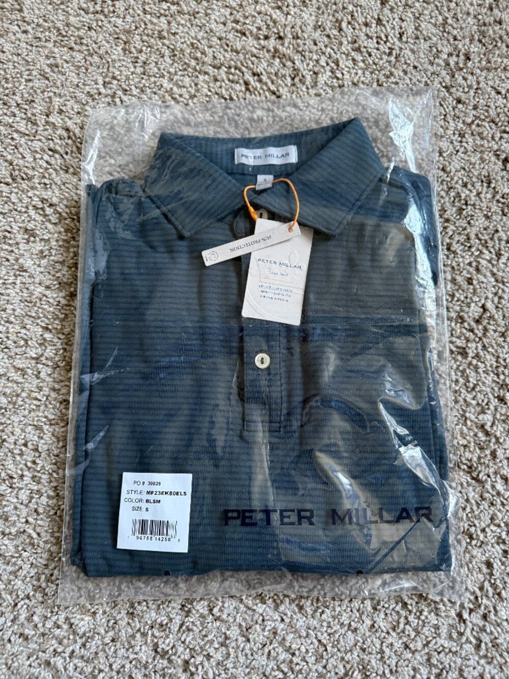 Peter Millar Lyons Performance Long Sleeve Golf Polo Shirt - Small - Black/Gray